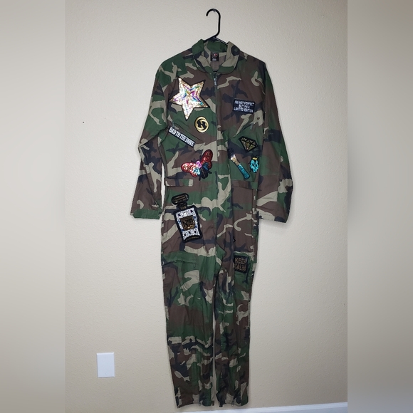 Rothco Pants - Rothco Womens Camo Bling Patchwork Flight Suit Jumpsuit Size S Y2K Retro